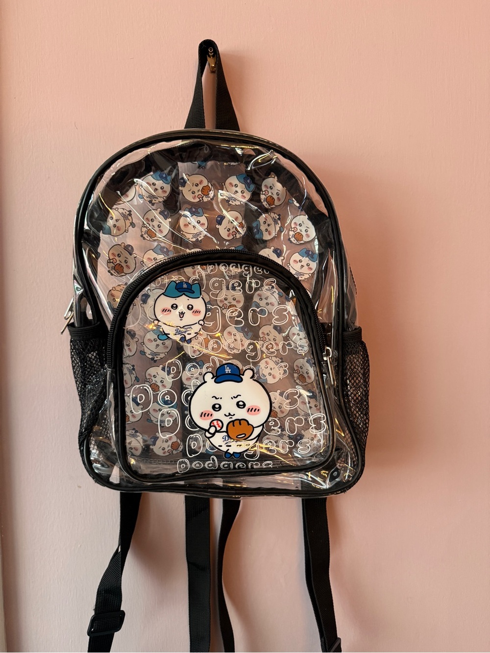 Clear Dodgers Chiikawa PVC Stadium Backpack in Black Trim